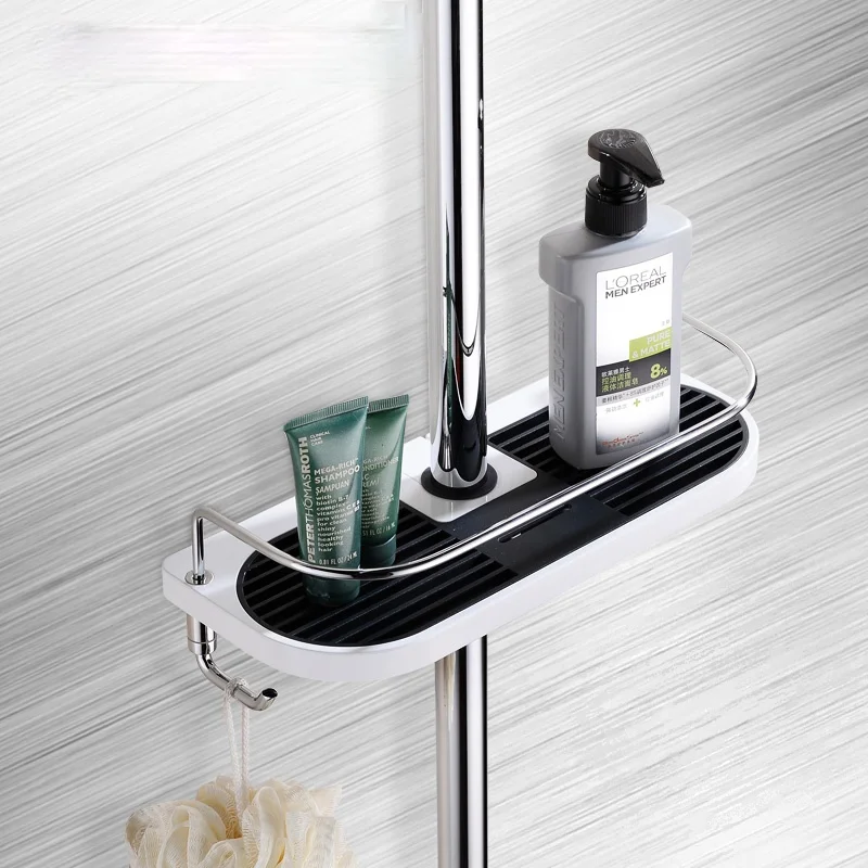 

zq Bathroom Single-Layer Nail-Free Shower Storage Rack Bathroom Shower Storage Platform with Hook