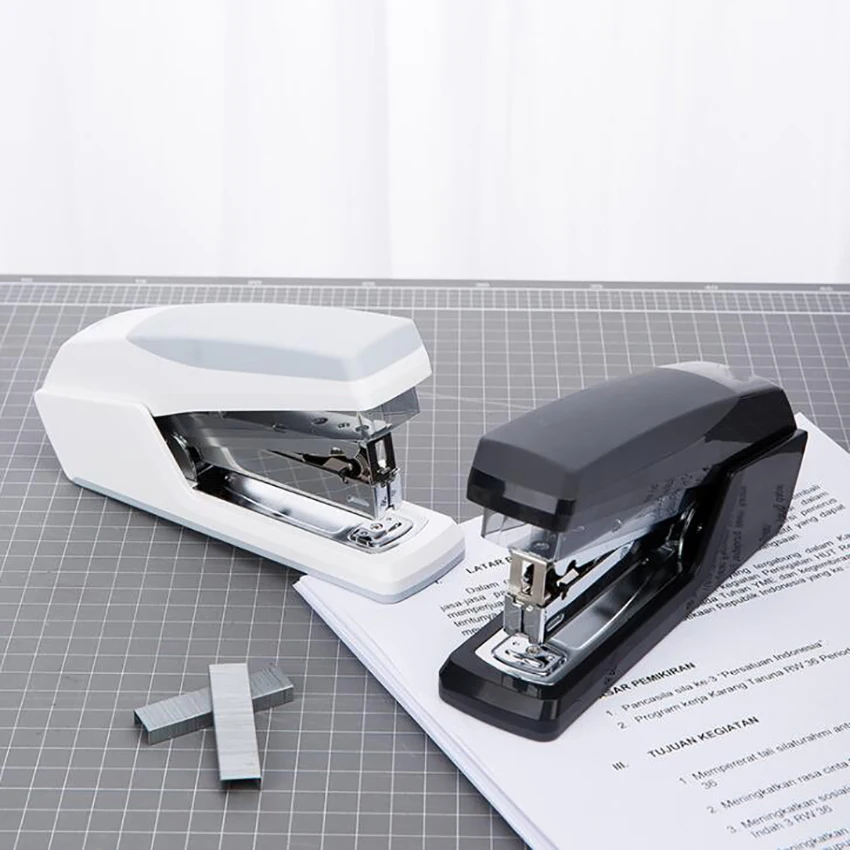 Manual Desktop Stapler, 20 Sheet Capacity, Standard Paper Stapler Binding One Touch Stapler Office Supplies- Black, White