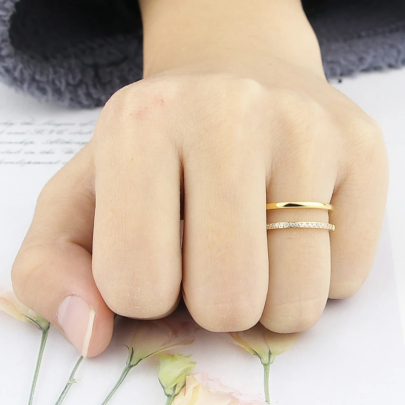 Beautiful Hollow Double Layer Inlaid 21 Zircon Ring For Women Love Gift Stainless Steel Gold Color Jewelry