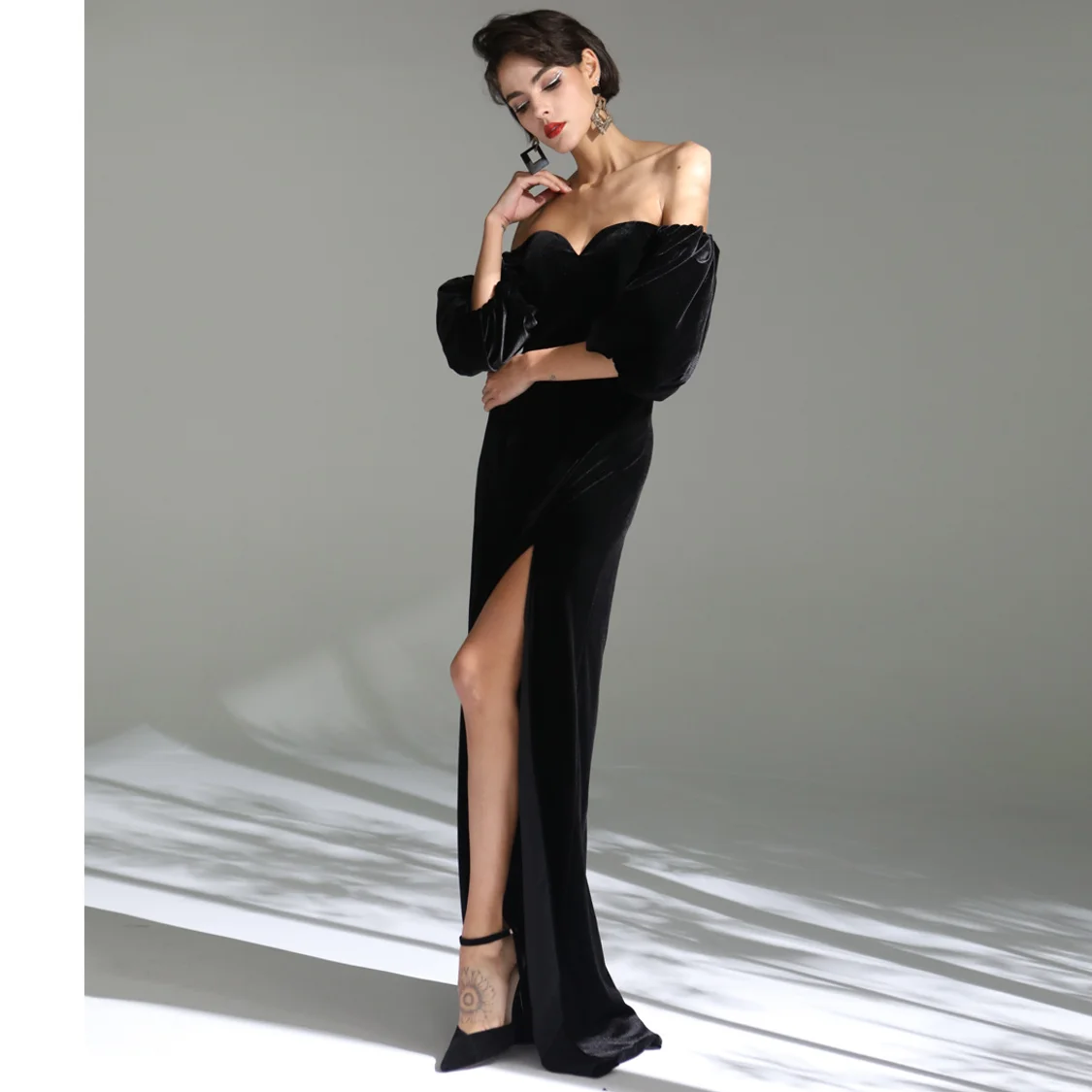 Women Semi-Formal Dress Strapless Open Fork Sexy Bar Mitzvah Dress Floor-Length Sleeveless Backless Formal Prom Dresses