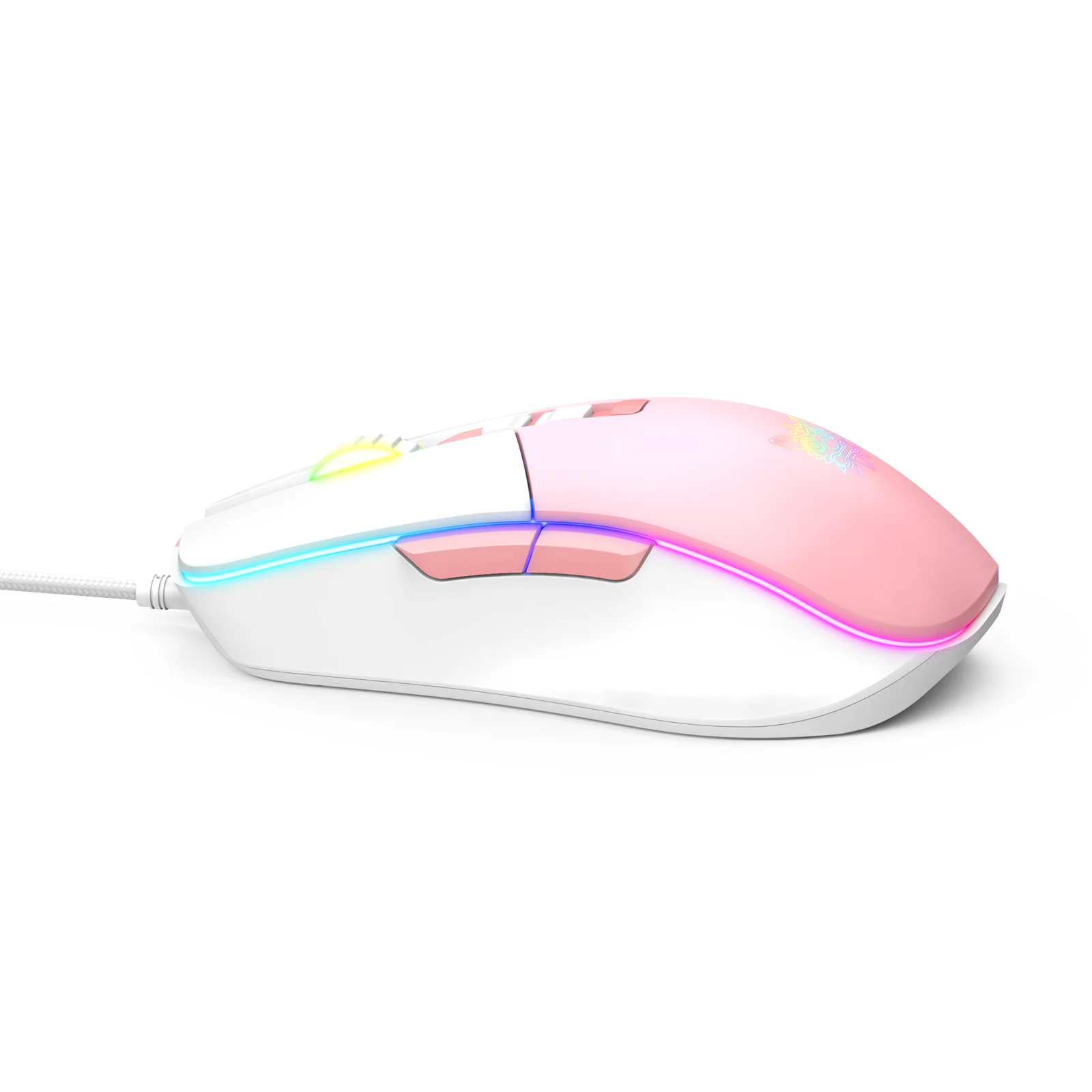 Mouse da gioco DPI 7200, luce LED RGB, Mouse cablati USB, per Computer portatile Gamer rosa bianco