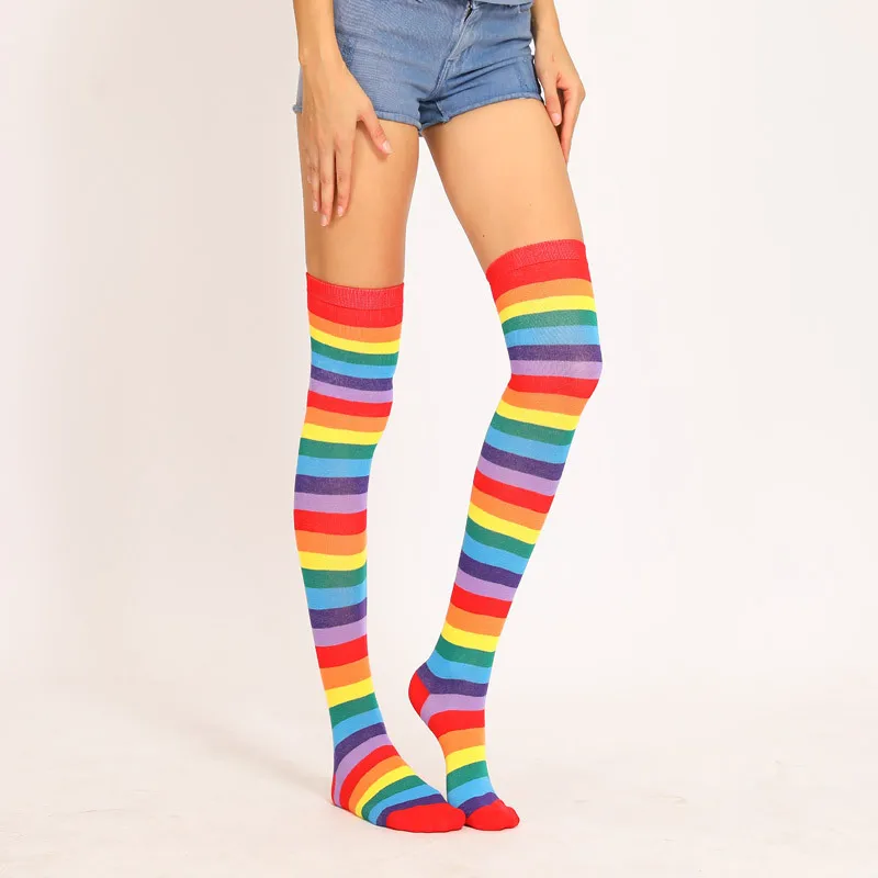 Hot Sale Gift Women's Stocking Harajuku Colorful Rainbow Striped Sexy Over Lo Lolita Tights Knee High Warm Socks for Girl Kawaii