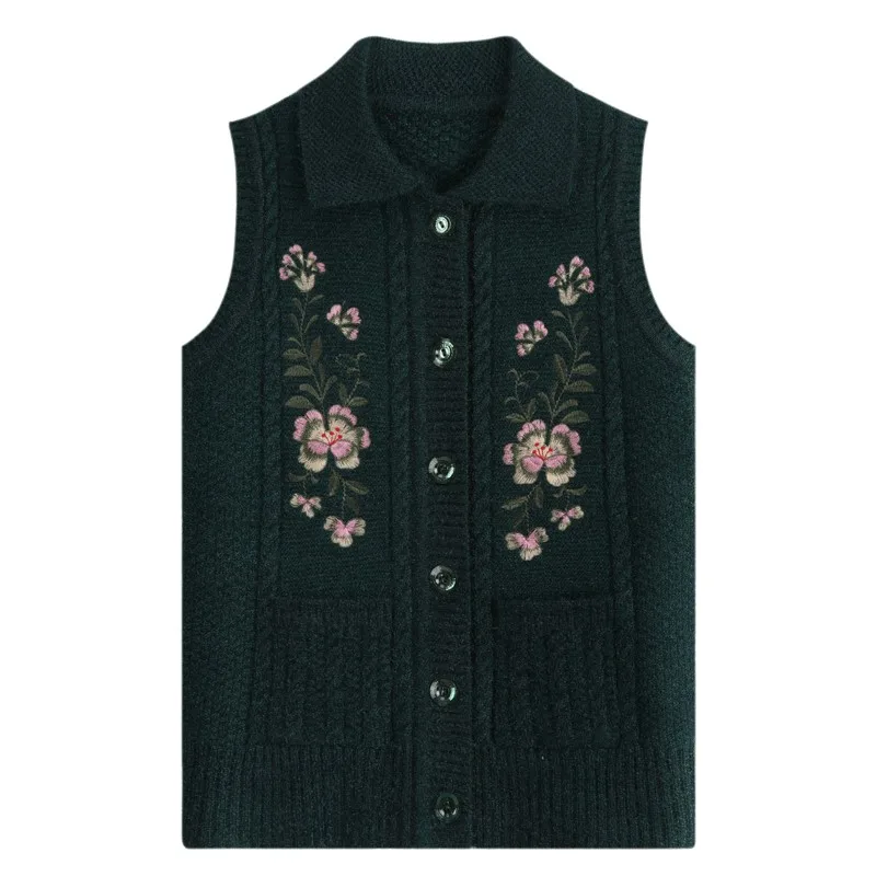 New 2024 Middle The Elderly Autumn Winter Women Sweater Cardigan Vest Female Knitting Waistcoat Single-Breasted Sweater