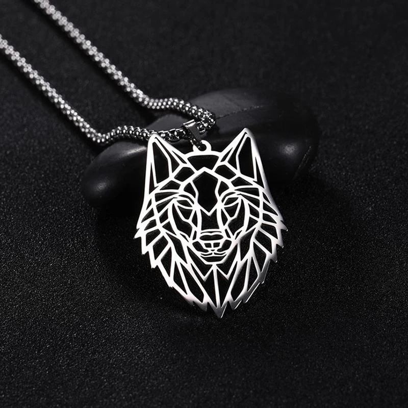 Teamer Wolf Necklace for Men Stainless Steel Jewelry Necklaces Women Animal Pendant Fox Bear Dog Box Chain Punk Fashion Jewelry