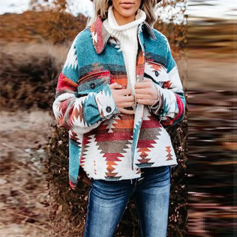 Colorful Stylish Vintage Ethnic Style Lady Coat Warm Winter Jacket Ethnic Style for Dating