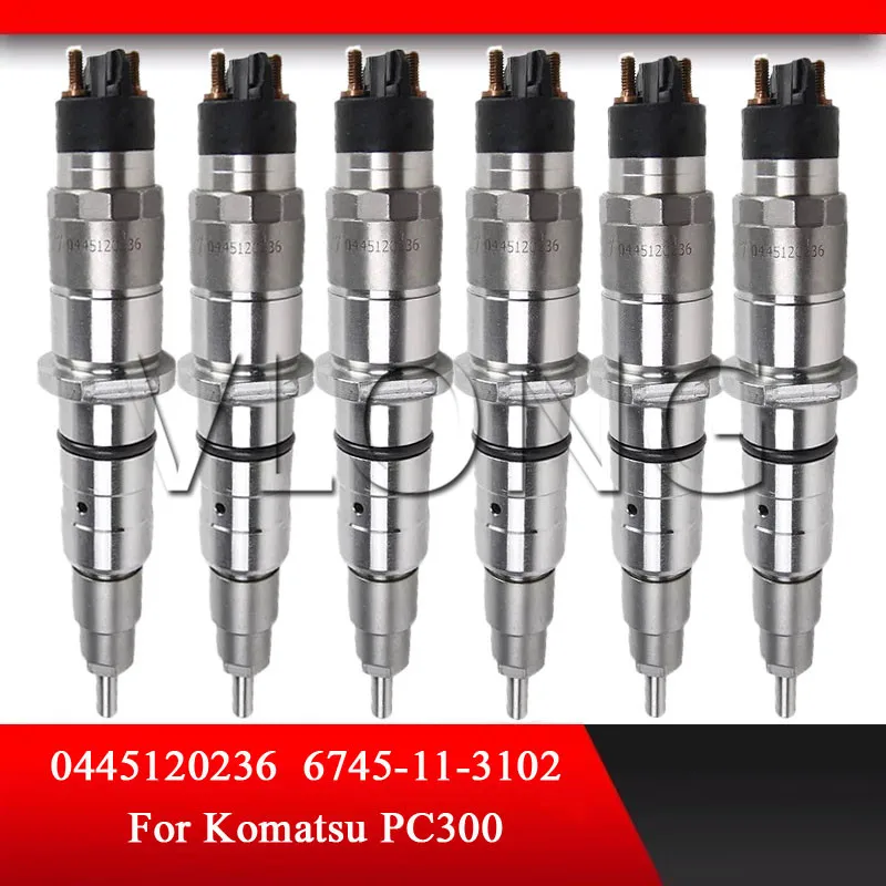 6PCS Common Rail Injector 0 445 120 236 0445120236 For Komatsu PC300-8 Cummins Diesel Auto Engine Dispenser Injector 0445120125