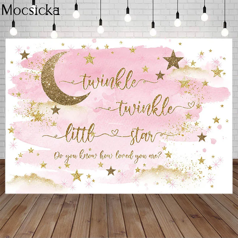 Mocsicka Twinkle Little Star Photography Backdrops Universe Golden Moon Sky Baby Shower Children Birthday Party Photo Background