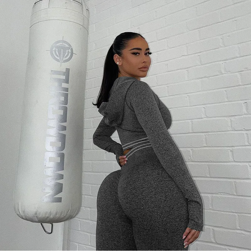 

Fitness Two Piece Set Suits Autumn 2021 Hooded Tracksuit Women Long Sleeve Jogging Athleisure Pants Femme Outfit