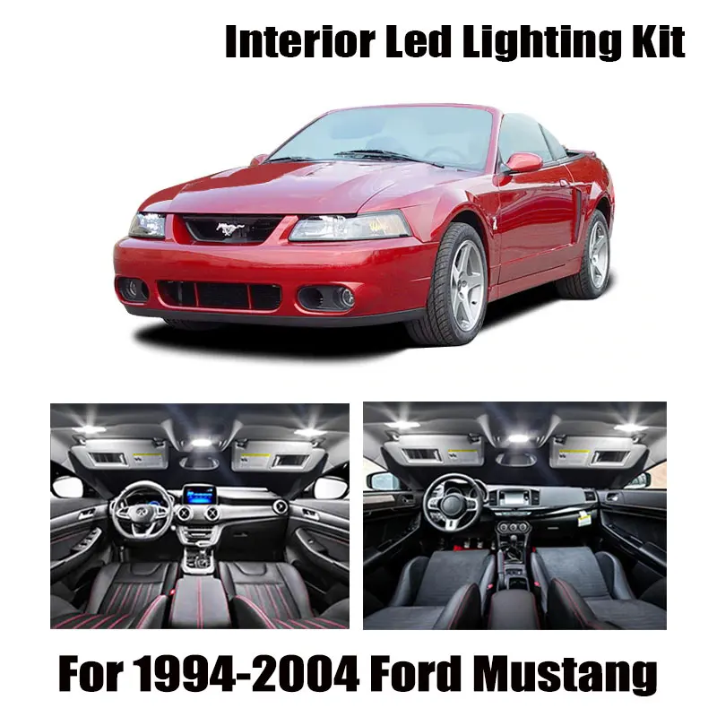 

10 Bulbs White Interior LED Car Map Dome Light Kit Fit For 1994-2000 2001 2002 2003 2004 Ford Mustang Trunk Cargo License Lamp