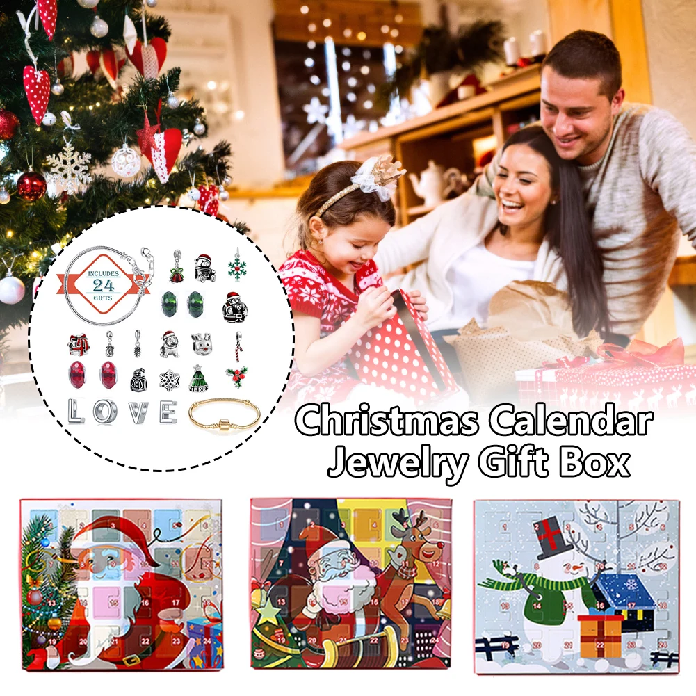 Snowman Christmas Advent Calendar Women Girls Jewelry DIY Countdown Calendar 24 Days Charms With Bracelet Set Kids Superior