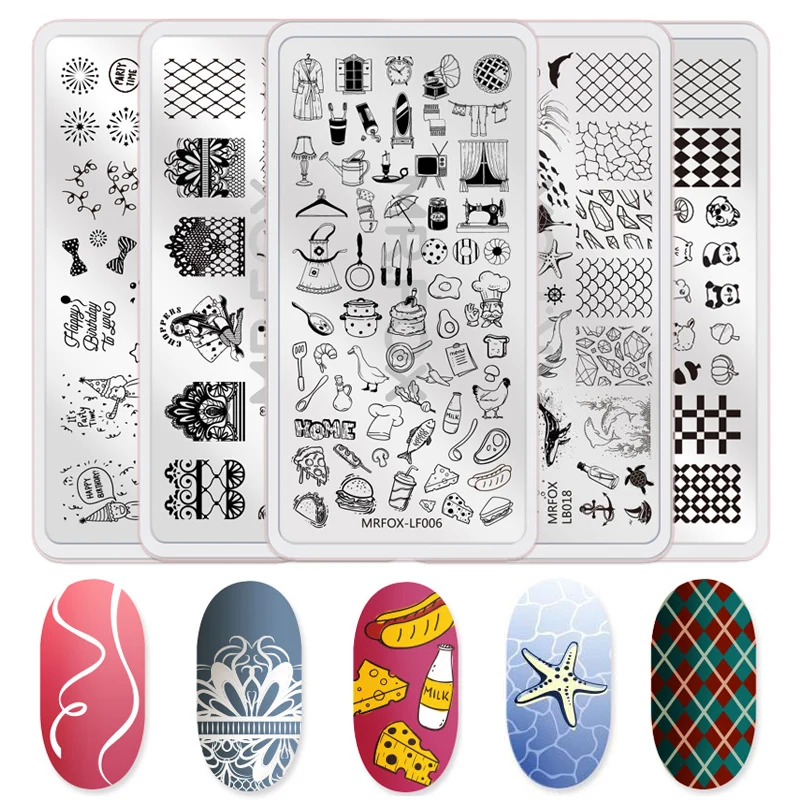 

1PCS Nail Stamping Plates Food Starfish Lace Flower Printing Image 12*6cm Nail Art Stencil Template Mold Manicure Stamp Tools