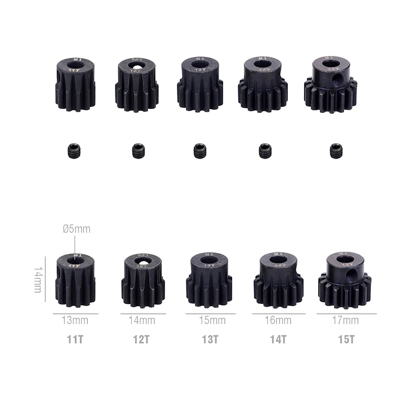 M1 5mm 11T 12T 14T 15T 17t 18t 20T 21t 22T 24T 25T 26T 28T 30T Black steel metal Pinion Motor Gear For 1/10 Rc Model Car Motor