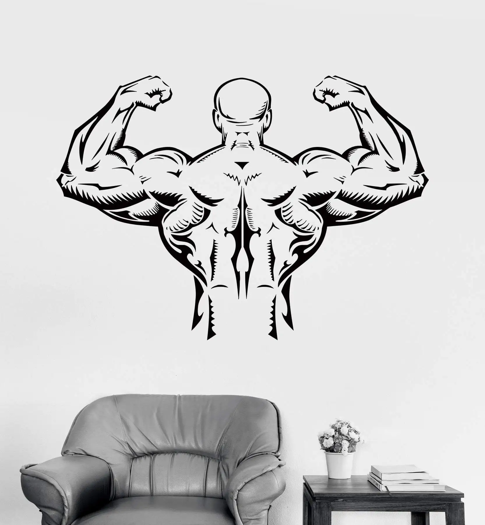 

Perfect fitness vinyl wall sticker gym muscular body bodybuilding gym wall decoration home living room bedroom decoration js23