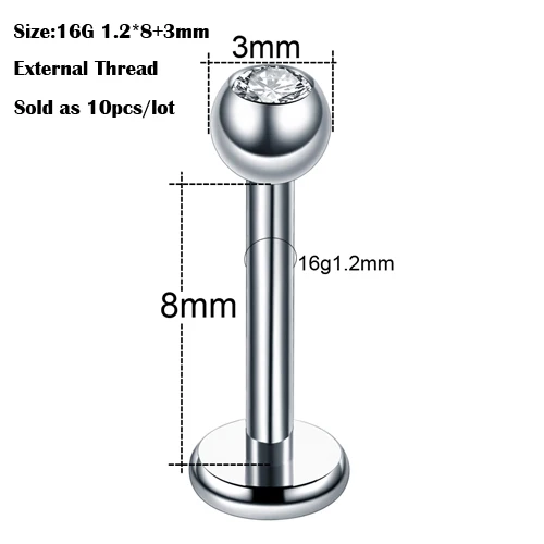 10 Stück/20 Stück/50 Stück G23 Titan Labret Piercing Internes und externes Design Lippenpiercing Labret Ohrstecker Knorpel Helix Piercing