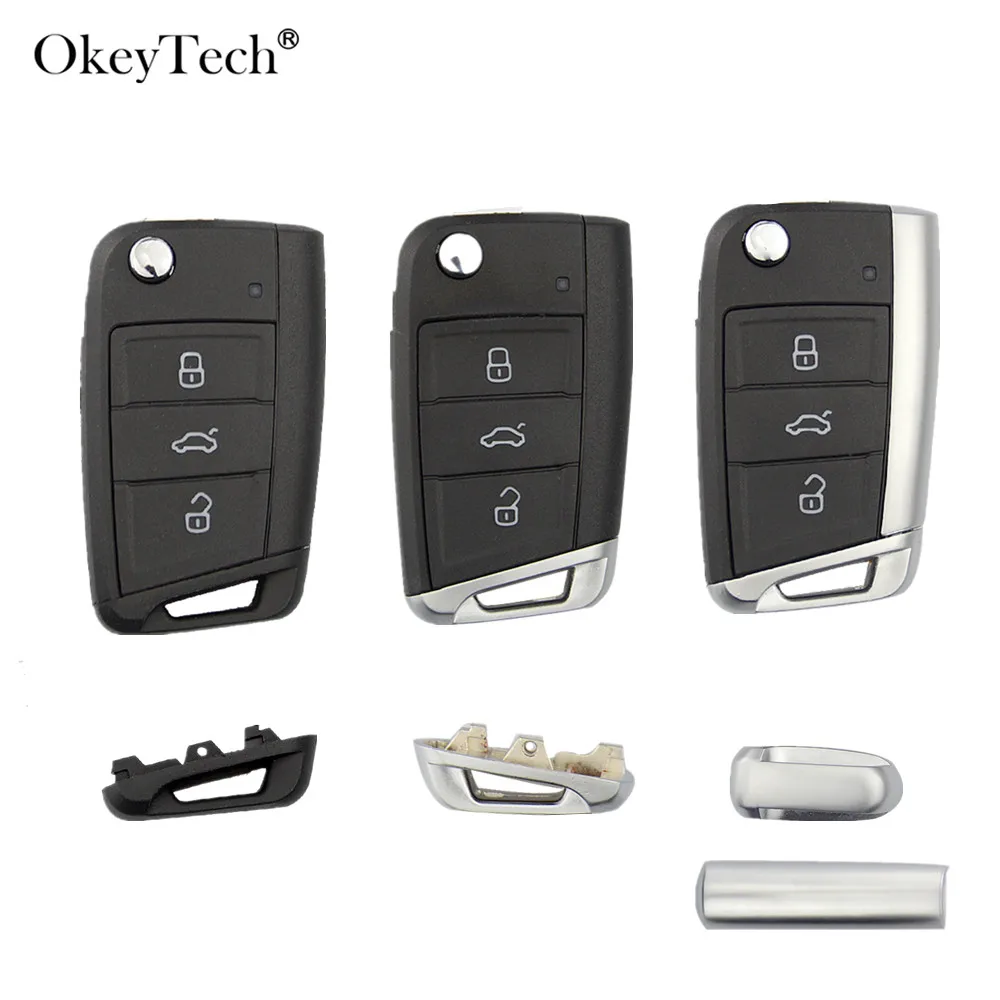 Okeytech-carcasa de llave de coche remota, funda Fob de 3 botones para Volkswagen Passat, Golf 7, MK7, Skoda, Seat Leon, Skoda Octavia