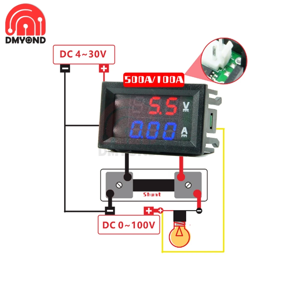 Mini 0.28inch DC0-100V 100A LED Digital Voltmeter Ammeter Volt Ampere Meter Amperemeter Voltage Indicator Tester with FL-2 Shunt