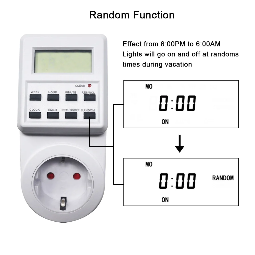 EU Plug-in Timer Switch 230V 16A Weekly Programmable LCD Digital Timer Socket with Standard/Summer Time Countdown Timer Outlet