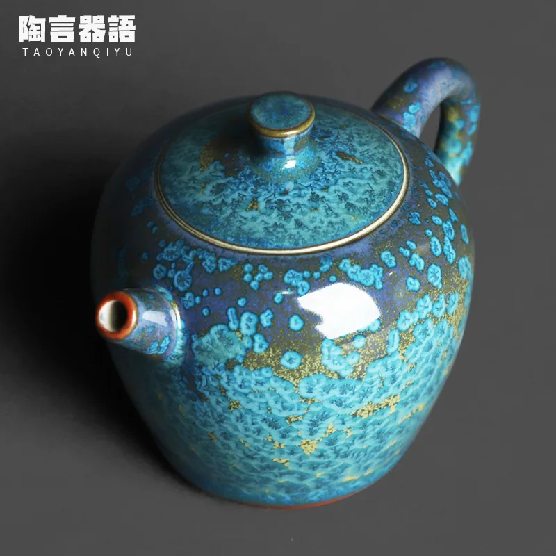 Chinese hand-held teapot with raw mineral oil dripping Tianmu crystal gold spot texture Kung Fu tea maker tea set teapot