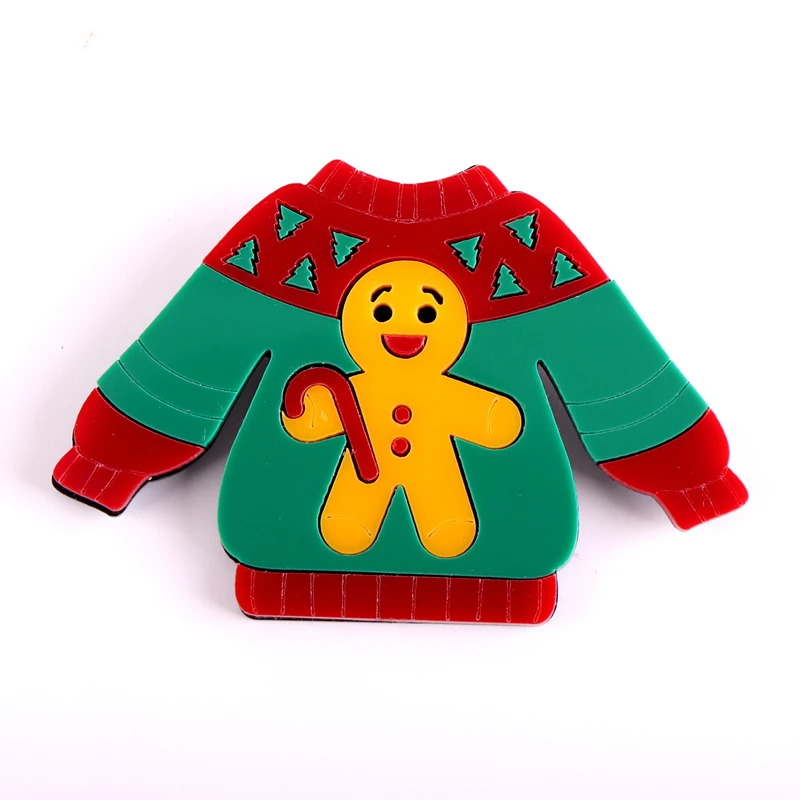 KUGUYS Christmas Gingerbread Man Big Brooch for Women Sweater Badges Jewelry Fashion Accessories