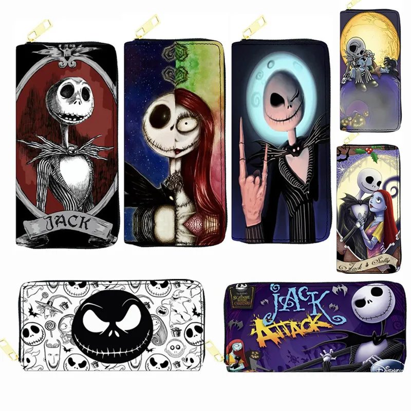 Disney Cartoon The Nightmare Before Christmas Wallet Skeleton Jack Sally Print Multifunctional Long Wallet Women\'s Clutch