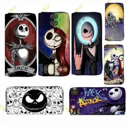 Cartera larga multifuncional con estampado de dibujos animados para mujer, cartera de mano de Disney, The Nightmare Before Christmas, Skeleton Jack Sally