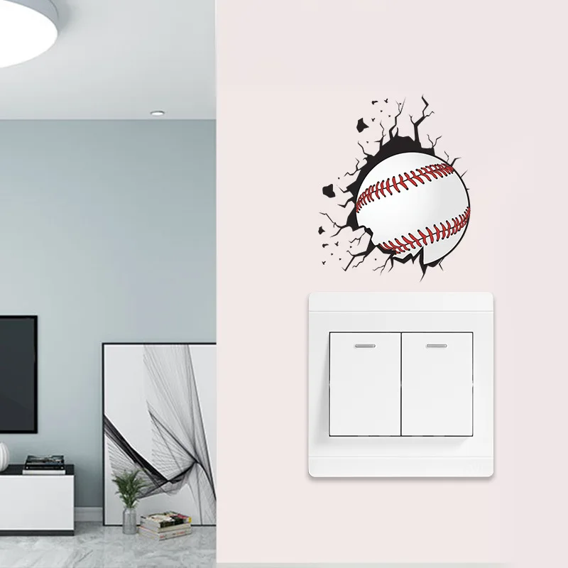 Wall Breaking Baseball Switch Sticker Living Room Bedroom Home Decoration Mural Decals Wall Stickers Creative Pattern Wallpaper