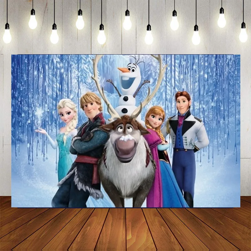 Hot Cartoon Frozen Anna Elsa Princess Party Photo Background Snow Queen Colorful Wallpaper Happy Birthday Baby Shower Backdrops