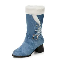 Fashion Women Snow Boots Australia Classic High Quality Denim Warm Women Winter Boots Botas Mujer Plus Size 34-48 Drop Shipping