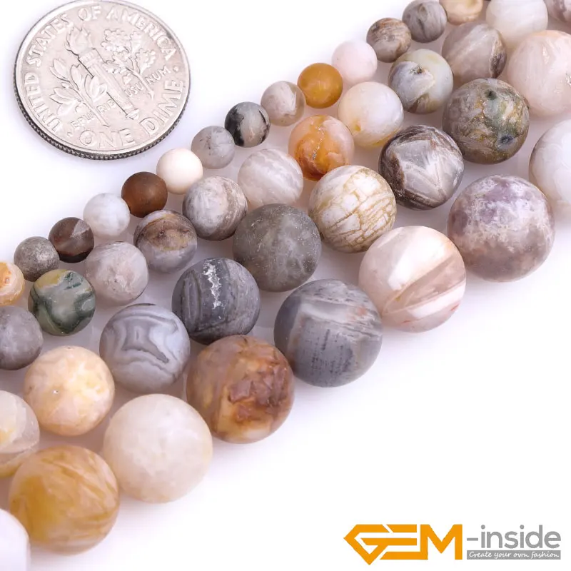 Natural Stone Frosted Matte Unpolished Gray Leaf Agates Round Spacer Beads For Jewelry Making Strand 15