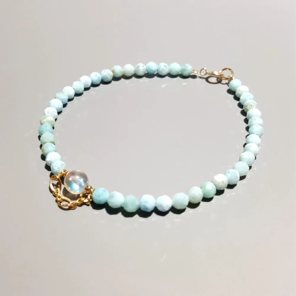 LiiJi Natural Larimar Aurora Crystal Charm 925 Sterling Silver Gold Color Bracelet For Women