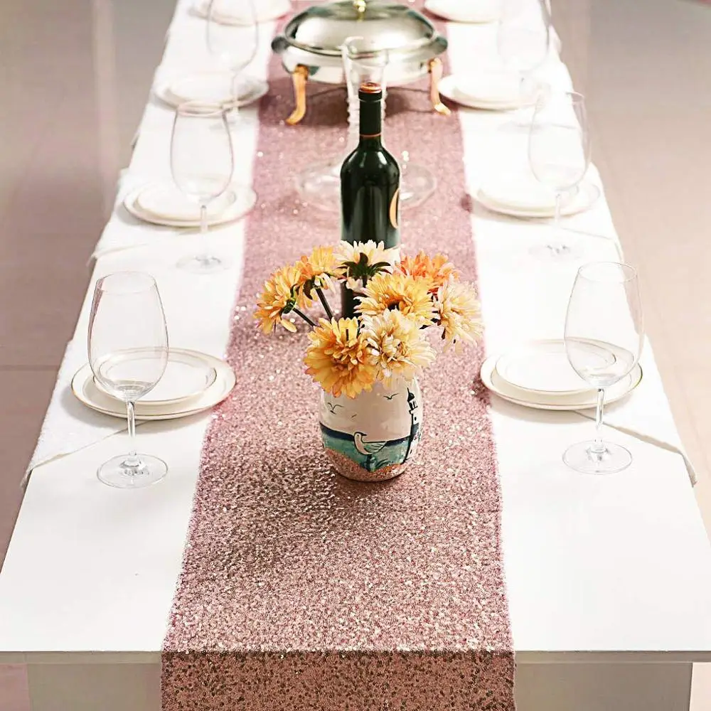 2 Packs 12By 108inch Sequin Table Runners Rose Gold Glitter Event Party Supplies Decorations For Wedding Birthday Baby Shower