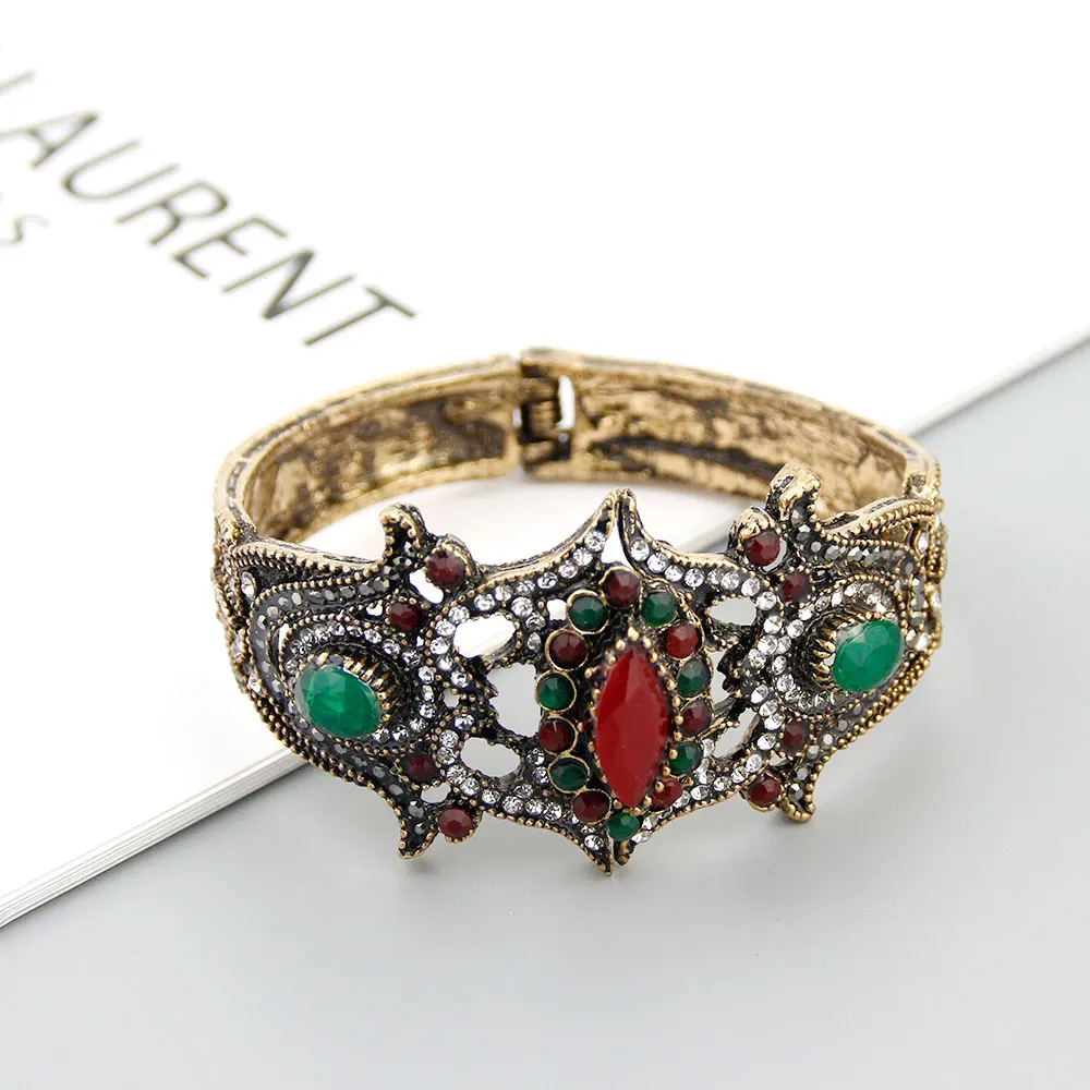 Sunspicems Retro Vintage Turkish Bracelet Bangles for Women Antique Gold Color Rhinestone Jewelry Bohemia Ethnic Wedding Bijoux