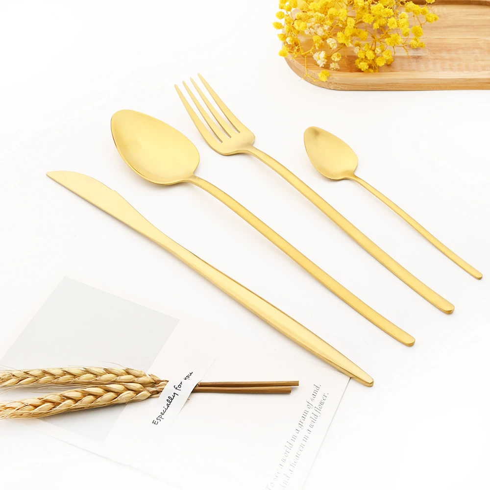 Beige Gold Cutlery Set Stainless Steel Dinnerware Golden Knife Fork Spoon Chopsticks Flatware Kitchen Tableware Set Dropshipping