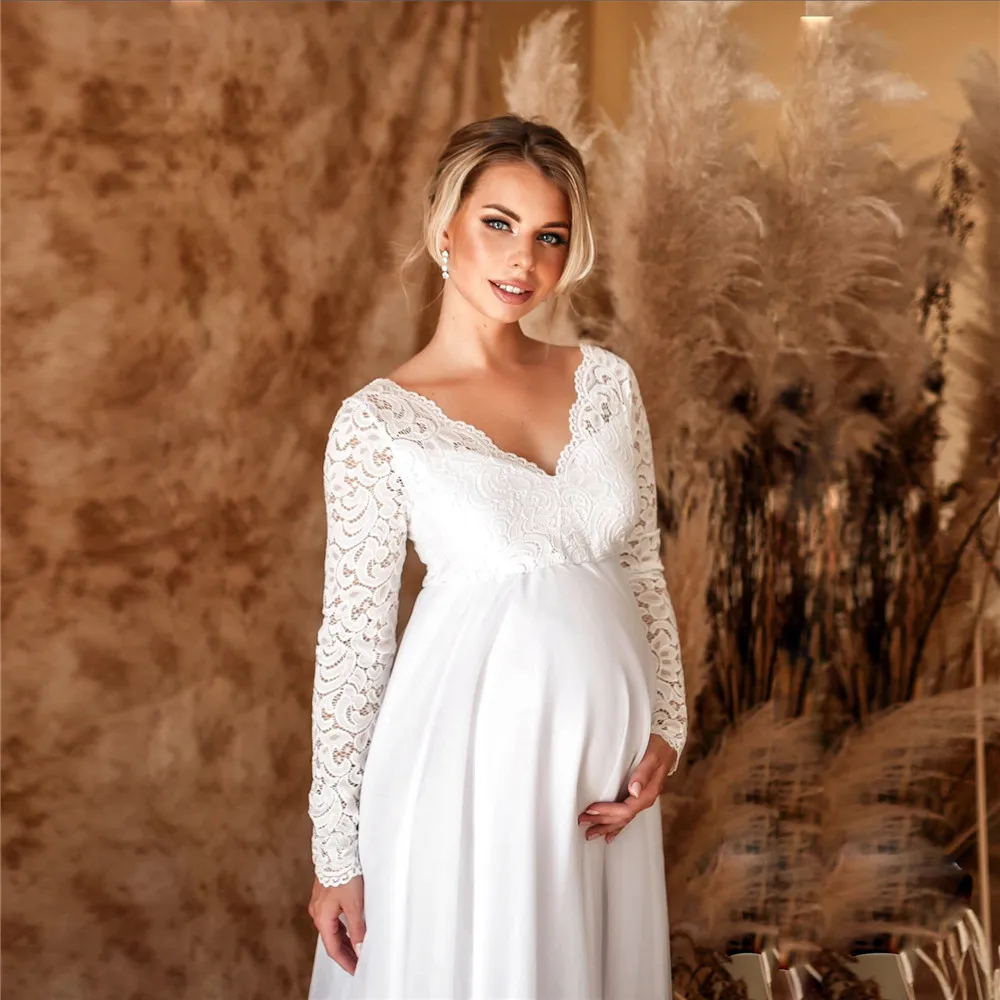 Vestidos de maternidad blancos de encaje para Baby Shower, vestido Maxi Sexy para sesión de fotos de embarazo, accesorios de fotografía de boda para