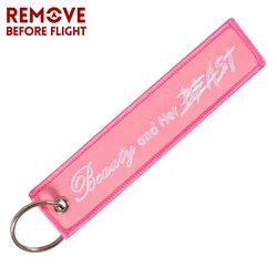 Motorcycle Keychain Jewelry Embroidery Beauty and Her Beast Car Key Ring Chain for Women Gifts Luggage Tags Pink Key Chians