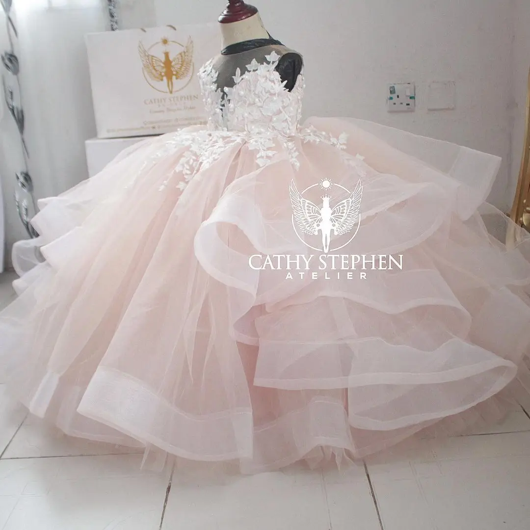 Long Little Girls Pageant Dresses for Wedding Kids First Communion Prom Ball Gown