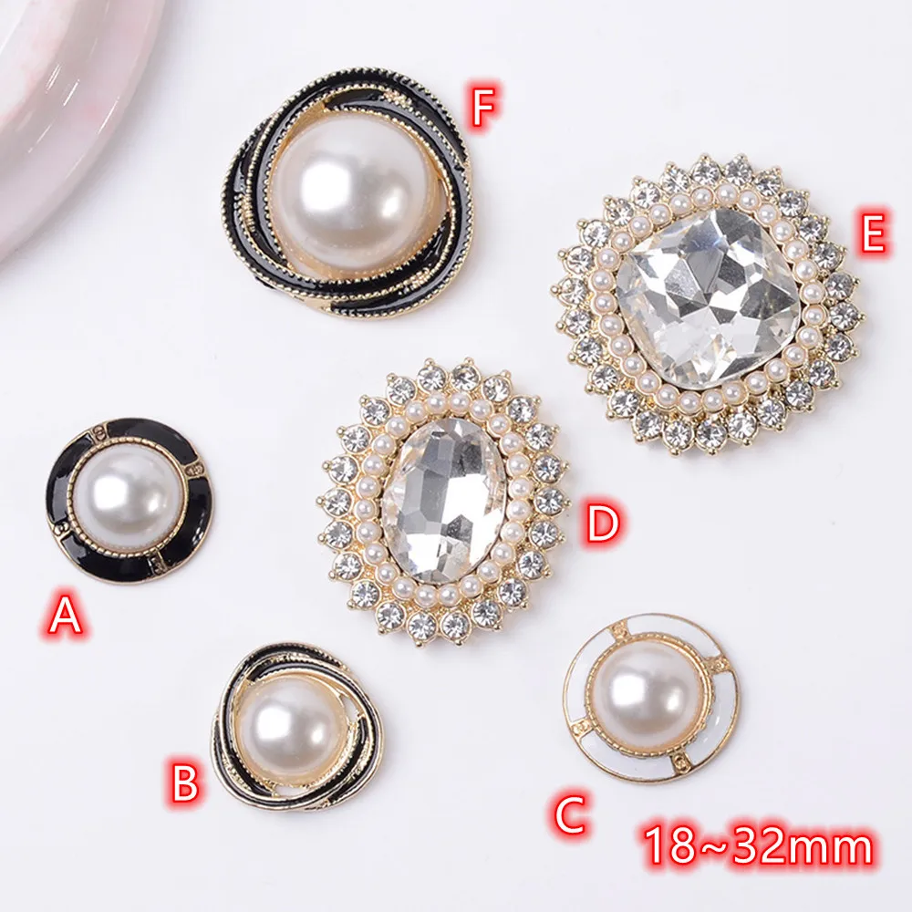 Embellishments Metal Applique Round Pearl Rhinestone Buttons 10pcs DIY Wedding Scrapbook Ornaments And Hair Center Decoration