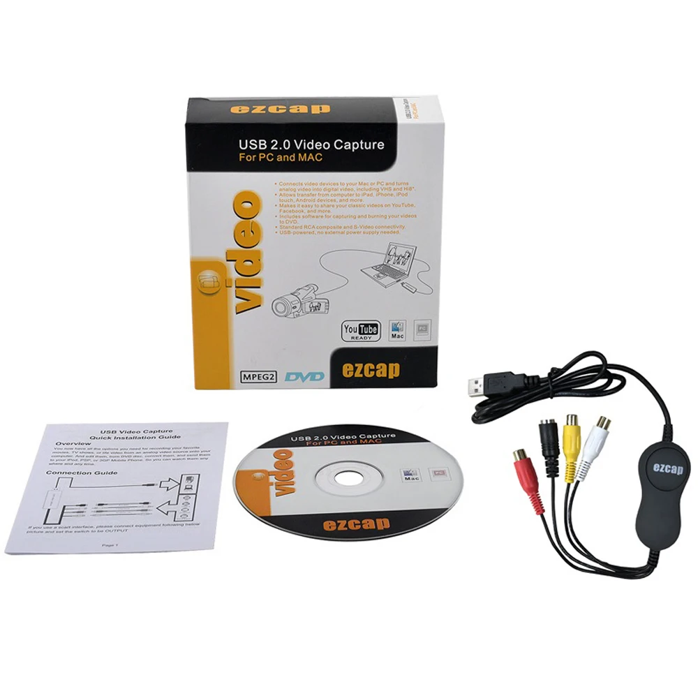 EzCAP159 فيديو المنتزع WinMac USB2.0 التقاط الفيديو تحويل VHS القديمة إلى تنسيق رقمي ويندوز وماك 10.15.1 حرق DVDdisk