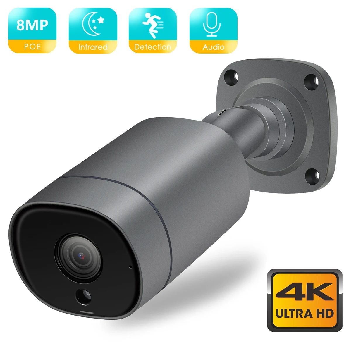 

BSDER 4K 8MP IP Camera 4MP Ultra HD POE Audio Motion Detection Alert Bullet Outdoor Video Surveillance Camera IR Night Vision