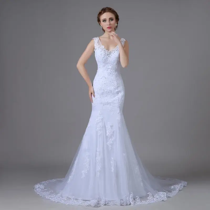 2018 Sexy Appliques robe de soiree  Lace Mermaid vestido de noiva v-neck Floor-Length Bridal Gown mother of the bride dresses