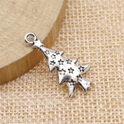 10Pcs 27*14mm Antique Silver Color Christmas Trees Charms For DIY Jewelry Making Bracelet/Keychain Pendant Accessories Handcraft