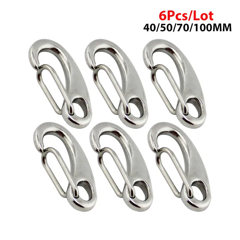 6pcs/Lot Egg Shape Spring Snap Hooks Marine 316 Stainless Steel Multifunctional Hiking Camping Belt Carabiner Quick Release Hook