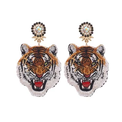 New Dangle Earrings Big Tiger Head Pendant Drop Earings Handmade Bohemian Beaded Earrings For Women Statement Jewelry Chrismas