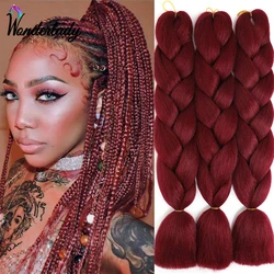 WonderLady-Extensions de Tresses Synthétiques, 24 Pouces, 100g, Ombré, Brun, Rose, Rouge, Document Crochet Twsit Box