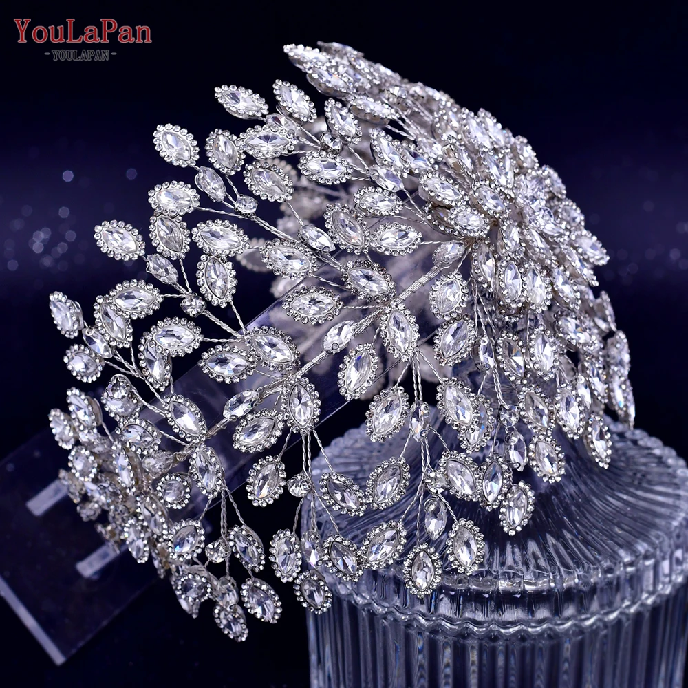 YouLaPan Luxe Bruiloft Haaraccessoires Strass Bruidshoofdband Vrouwen Feest Hoofdtooi Bloem Bruids Tiara en Kroon HP428