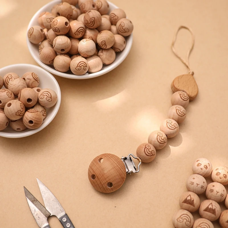 

10 PCS Wooden Beads Cartoon Animals Food Grade Rodent Material Tiny Rod For DIY Baby Teething Rattle Baby Teething Beads