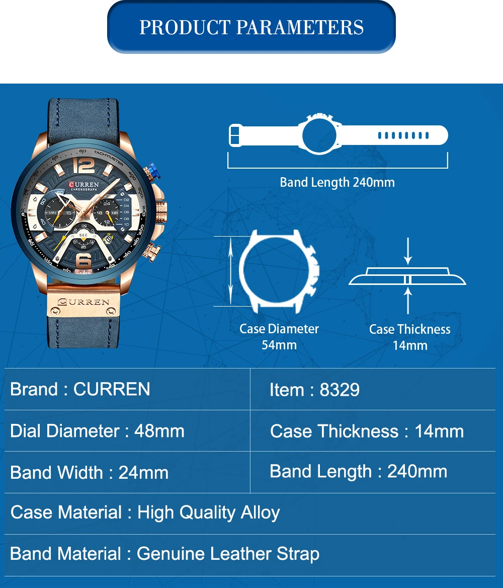 CURREN Neue männer Casual Sport Chronograph Blau Top Marke Luxus Military Leder Uhr Kalender Uhr Relogio Masculino – Detail 3