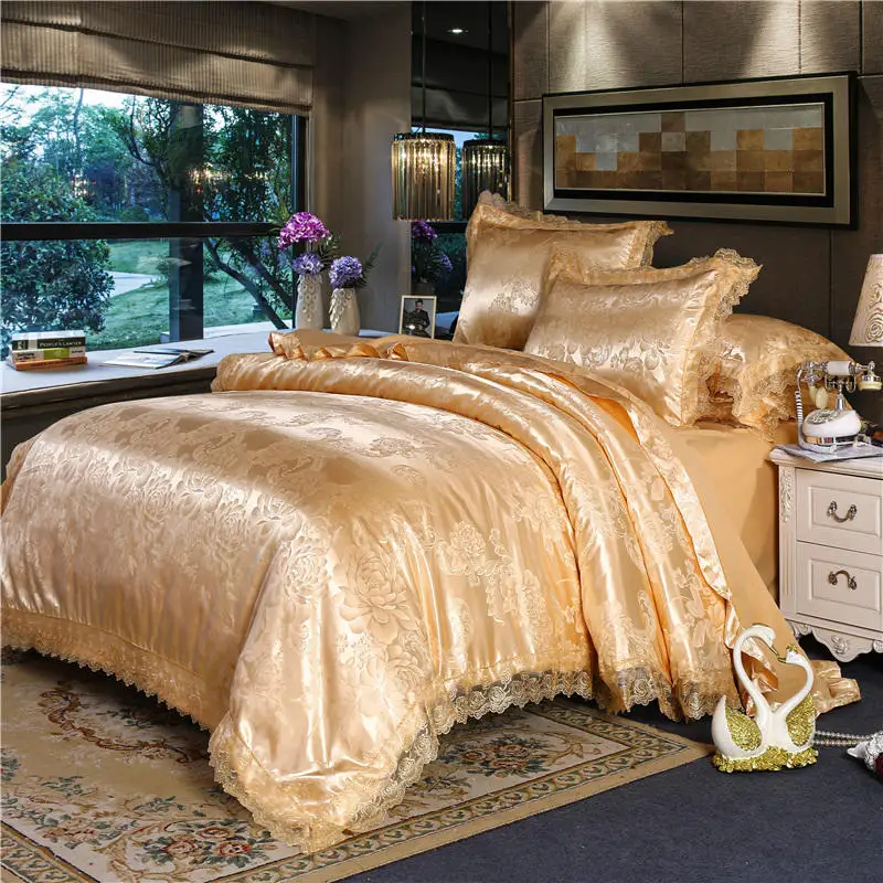 

3 Pieces Silver Brown Luxury Satin Jacquard Bedding Sets Double Queen King Size Duvet Cover Nordic Home Textiles(No Sheets)