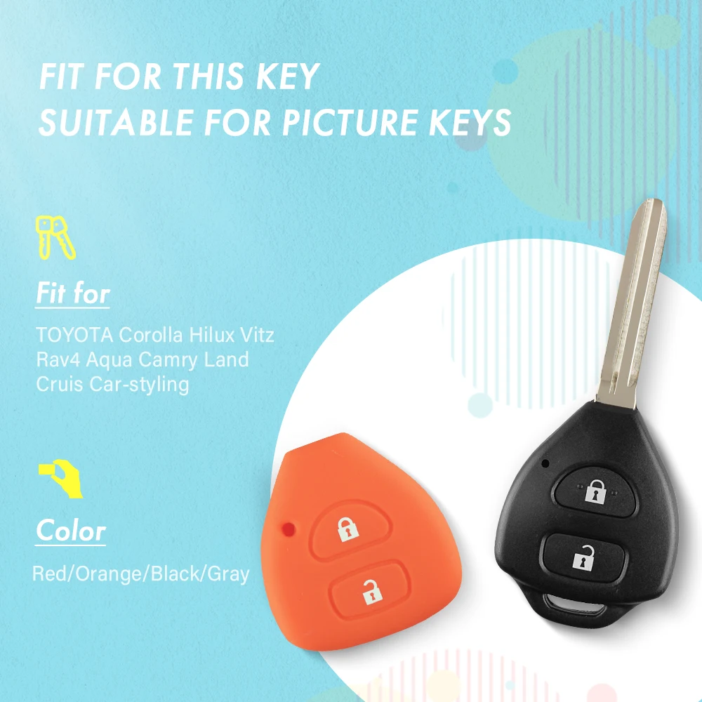 KEYYOU 2 Buttons Silicone Key Shell For TOYOTA Corolla Hilux Vitz Rav4 Aqua Camry Land Cruis Car-styling Remote Key Case Cover