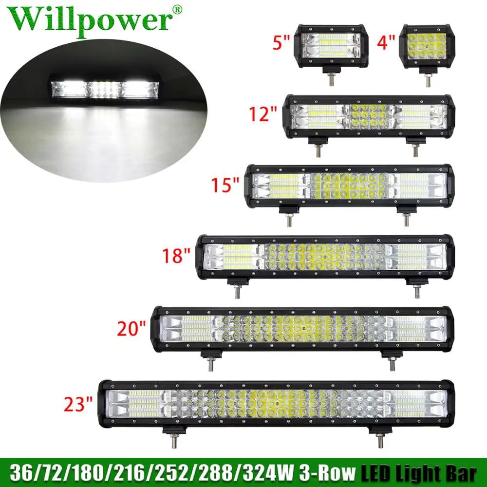 Barre lumineuse LED pour voiture tout-terrain, 4 "5" 12 "15" 18 "20" 23 ", pour Jeep JK 4WD UTV tracteur 4x4 camion, barre lumineuse anti-brouillard